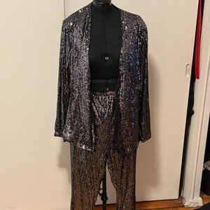 Plus Size 2 Piece Sequin Pant Suit